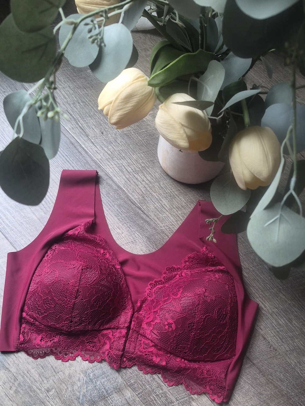 Wireless Lace Bralette in Deep Berry